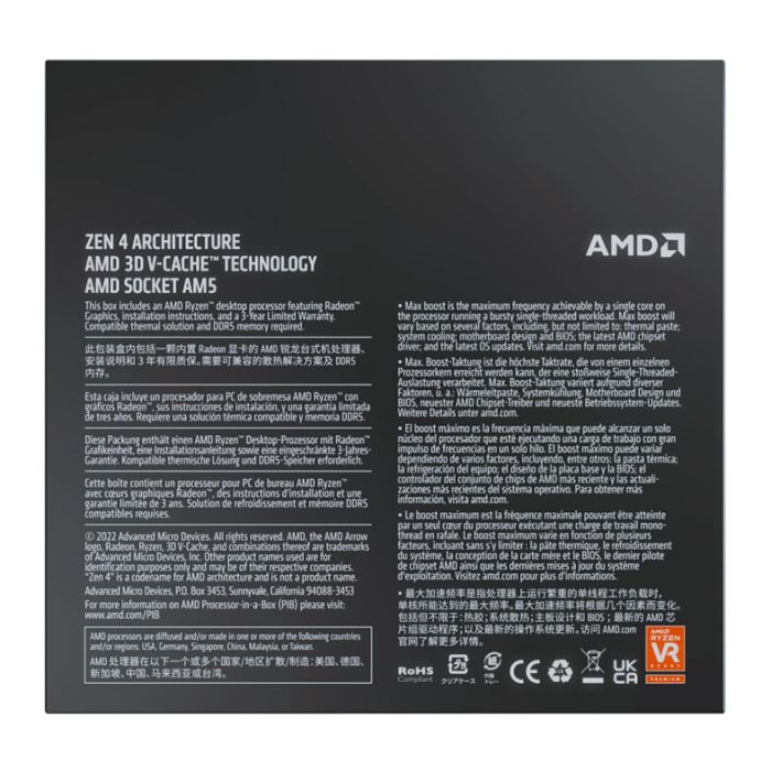 Processador AMD Ryzen 7 7800X3D, 8-Core, 16-Threads, 4.2GHz (5.0GHzTurbo), Cache 104MB, AM5, 100-100000910WOF