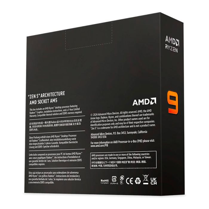 Processador AMD Ryzen 9 9950X, 16-Core, 32-Threads, 4.3GHz (5.7GHz Turbo), Cache 80MB, AM5, 100-100001277WOF