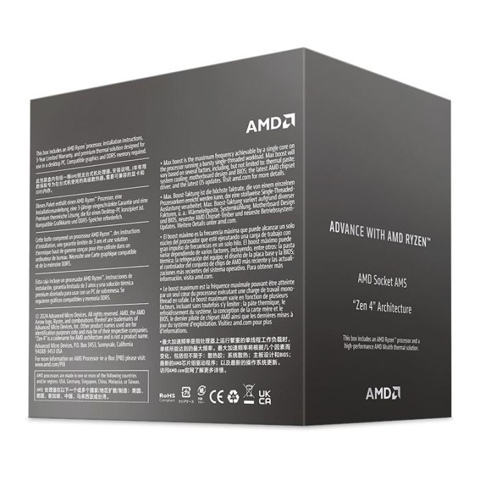 Processador AMD Ryzen 5 8400F, 6-Core, 12-Threads, 4.2GHz (4.7GHz Turbo), Cache 16MB, AM5, 100-100001591BOX