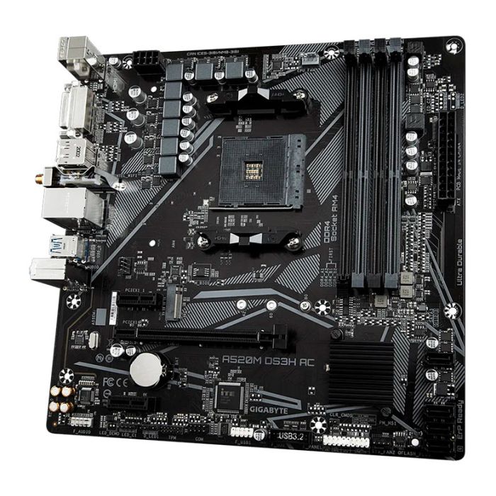 Placa Mae Gigabyte A520M DS3H AC, Wifi, DDR4, Socket AMD AM4, M-ATX, Chipset AMD A520, A520M-DS3H-A