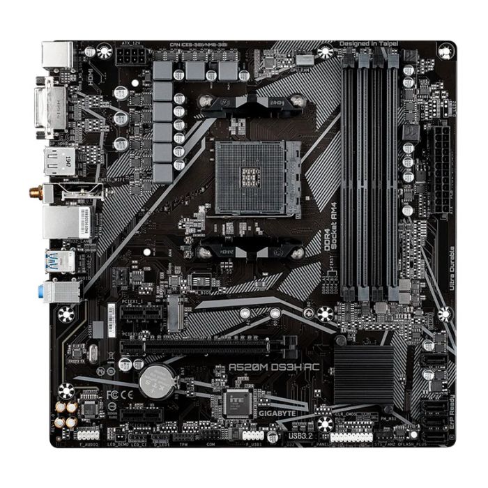 Placa Mae Gigabyte A520M DS3H AC, Wifi, DDR4, Socket AMD AM4, M-ATX, Chipset AMD A520, A520M-DS3H-A