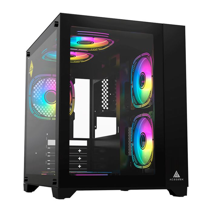 Gabinete Gamer Acegeek Aquarium M345, Mid-Tower, Lateral de Vidro, Preto, AG-AQUARIUM-M345-BK