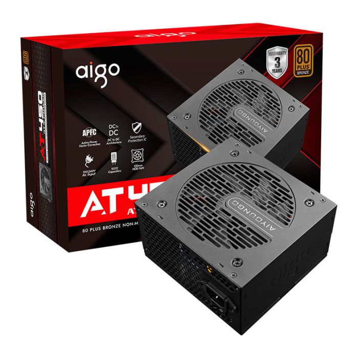 Fonte Aigo Darkflash AT450, 450W, 80 Plus Bronze, PFC ativo, Preto, AG-AT450-BK