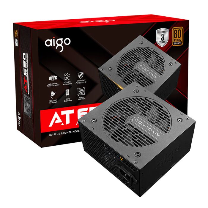 Fonte Aigo Darkflash AT650, 650W, 80 Plus Bronze, PFC ativo, Preto, AG-AT650-BK