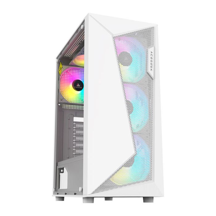 Gabinete Gamer Acegeek Atlas R338, Rainbow, Mid-Tower, Lateral de Vidro, Com 4 Fans, Branco, AG-ATLAS-R338-WH-I4F