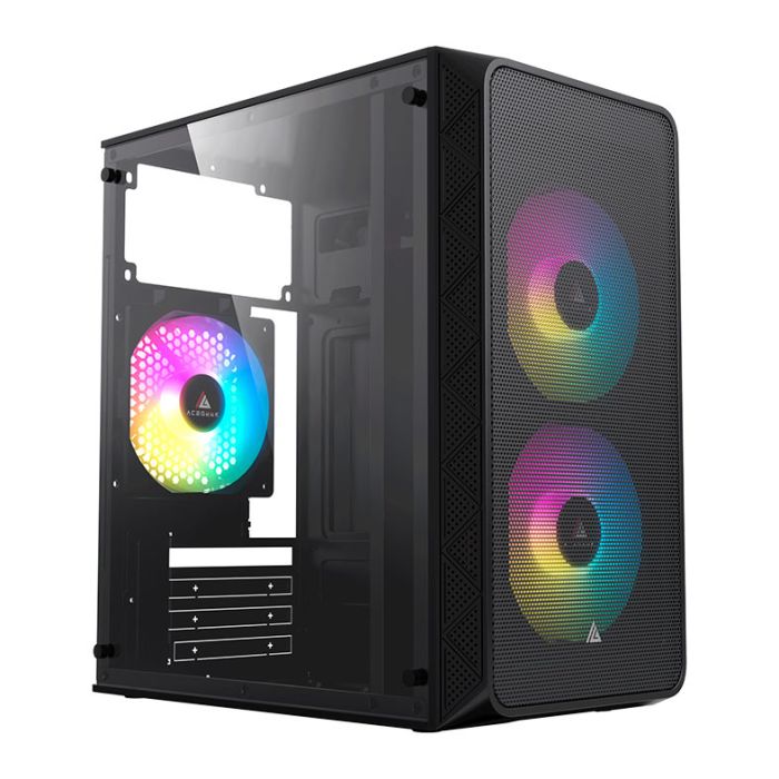 Gabinete Gamer Acegeek Aviator, Mini-Tower, Lateral de Acrilico, Com 2 Fans, Preto, AG-AVIATOR-BK-I2F