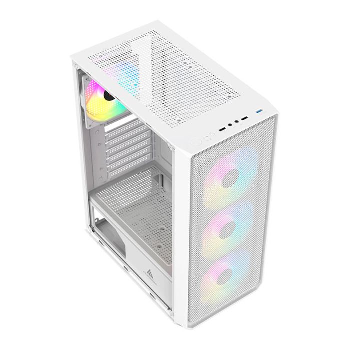 Gabinete Gamer Acegeek Diamond R339, Rainbow, Mid-Tower, Lateral de Vidro, Com 4 Fans, Branco, AG-DIAMOND-R339-WH-I4F
