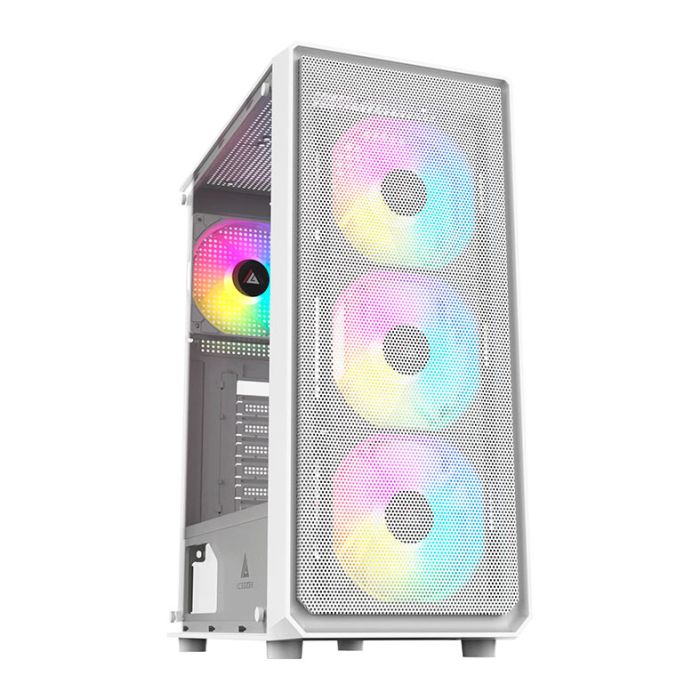 Gabinete Gamer Acegeek Diamond R339, Rainbow, Mid-Tower, Lateral de Vidro, Com 4 Fans, Branco, AG-DIAMOND-R339-WH-I4F
