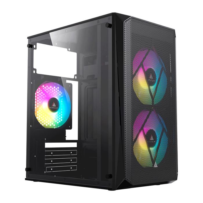 Gabinete Gamer Acegeek Forge, Mini-Tower, Lateral de Vidro, Com 2 Fans, Preto, AG-FORGE-BK-I2F