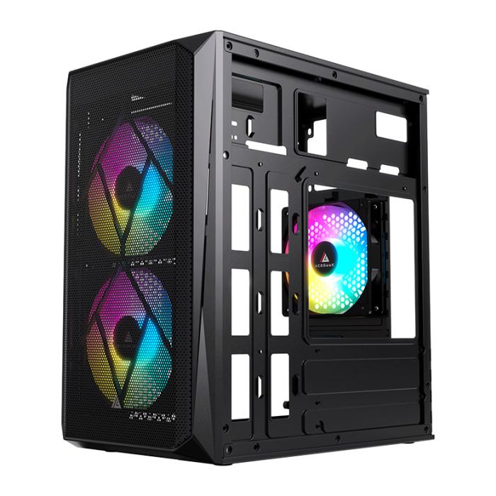 Gabinete Gamer Acegeek Forge, Mini-Tower, Lateral de Vidro, Com 2 Fans, Preto, AG-FORGE-BK-I2F