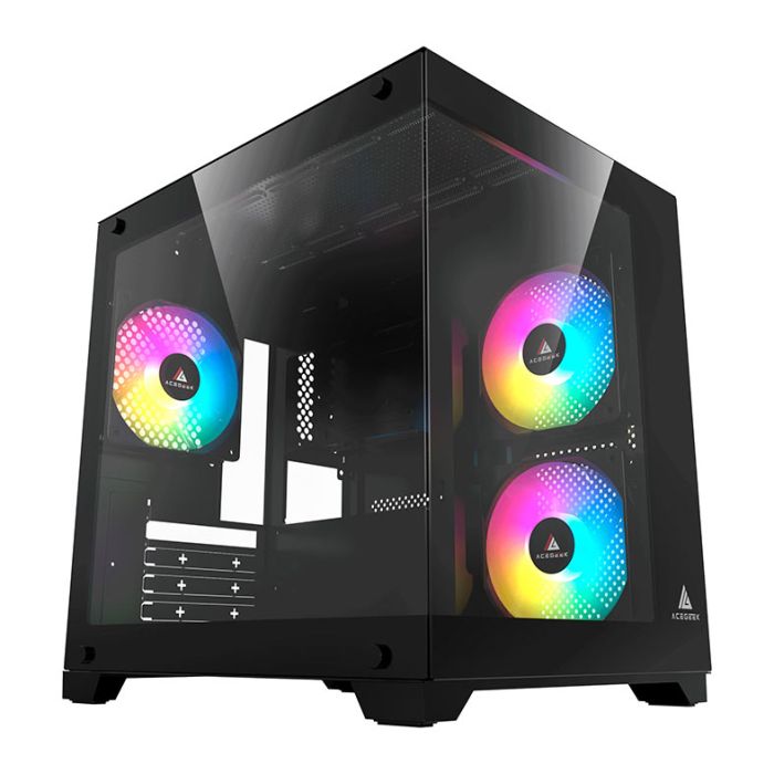 Gabinete Gamer Acegeek Gimli, Rainbow, Mid-Tower, Lateral de Vidro, Com 3 Fans, Preto, AG-GIMLI-BK-3F