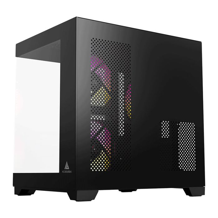 Gabinete Gamer Acegeek Gimli, Rainbow, Mid-Tower, Lateral de Vidro, Com 3 Fans, Preto, AG-GIMLI-BK-3F