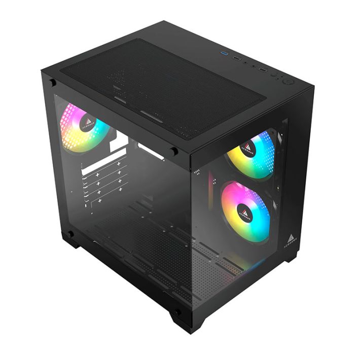 Gabinete Gamer Acegeek Gimli, Rainbow, Mid-Tower, Lateral de Vidro, Com 3 Fans, Preto, AG-GIMLI-BK-3F