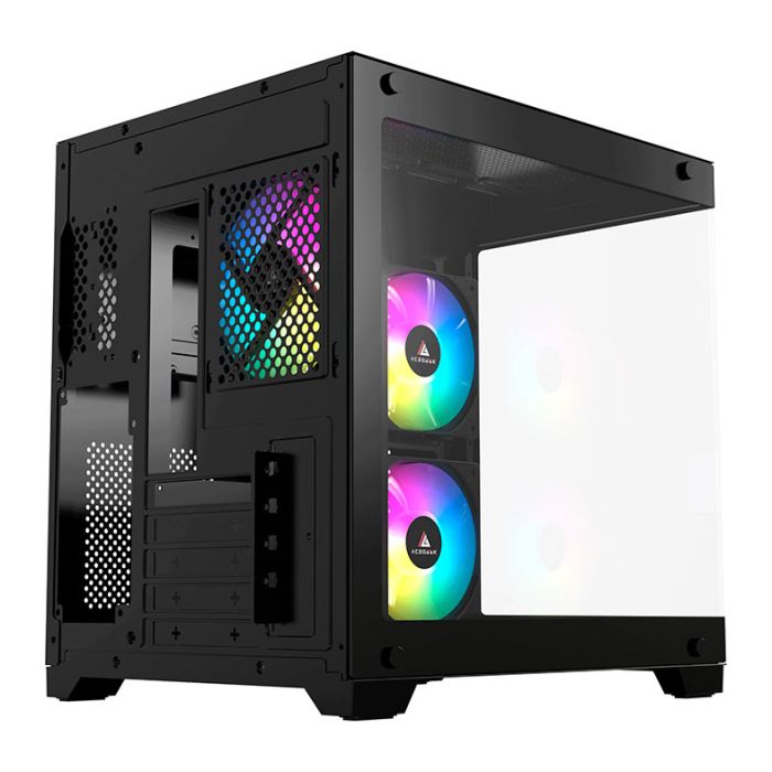 Gabinete Gamer Acegeek Gimli, Rainbow, Mid-Tower, Lateral de Vidro, Com 3 Fans, Preto, AG-GIMLI-BK-3F