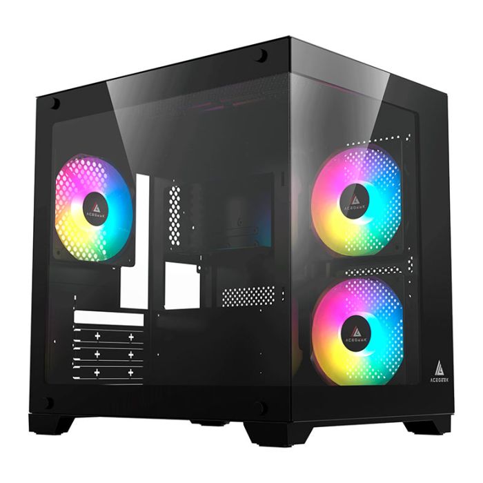 Gabinete Gamer Acegeek Gimli, Rainbow, Mid-Tower, Lateral de Vidro, Com 3 Fans, Preto, AG-GIMLI-BK-3F
