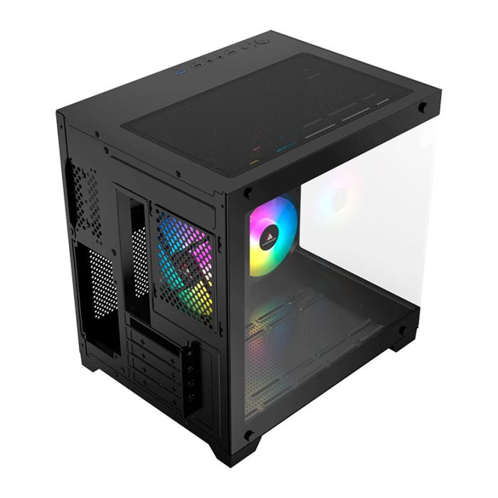 Gabinete Gamer Acegeek Gimli, Rainbow, Mid-Tower, Lateral de Vidro, Com 3 Fans, Preto, AG-GIMLI-BK-3F