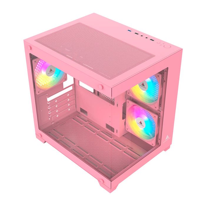 Gabinete Gamer Acegeek Gimli, Rainbow, Mid-Tower, Lateral de Vidro, Com 3 Fans, Rosa, AG-GIMLI-PK-3F