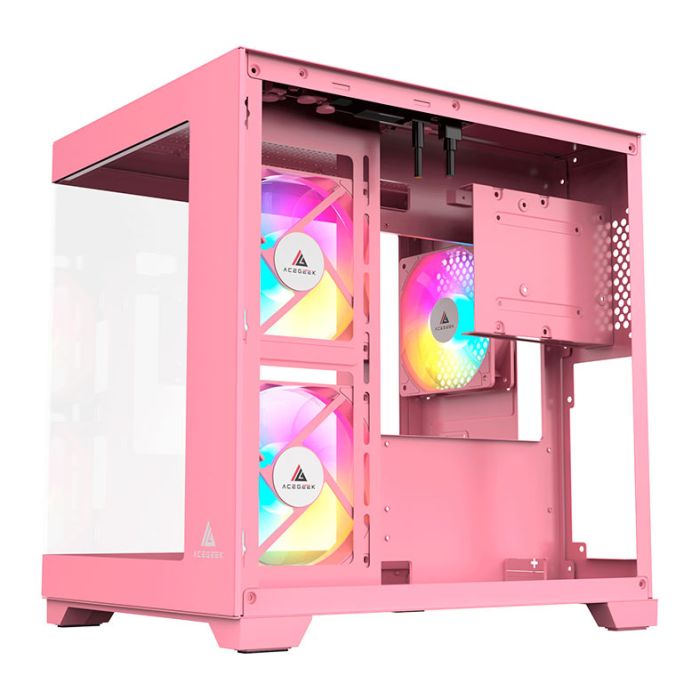Gabinete Gamer Acegeek Gimli, Rainbow, Mid-Tower, Lateral de Vidro, Com 3 Fans, Rosa, AG-GIMLI-PK-3F