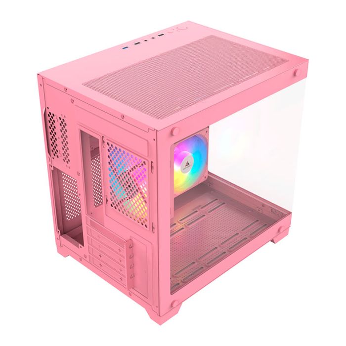Gabinete Gamer Acegeek Gimli, Rainbow, Mid-Tower, Lateral de Vidro, Com 3 Fans, Rosa, AG-GIMLI-PK-3F