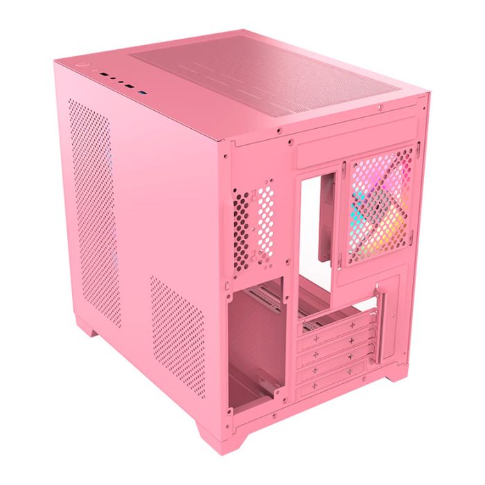 Gabinete Gamer Acegeek Gimli, Rainbow, Mid-Tower, Lateral de Vidro, Com 3 Fans, Rosa, AG-GIMLI-PK-3F