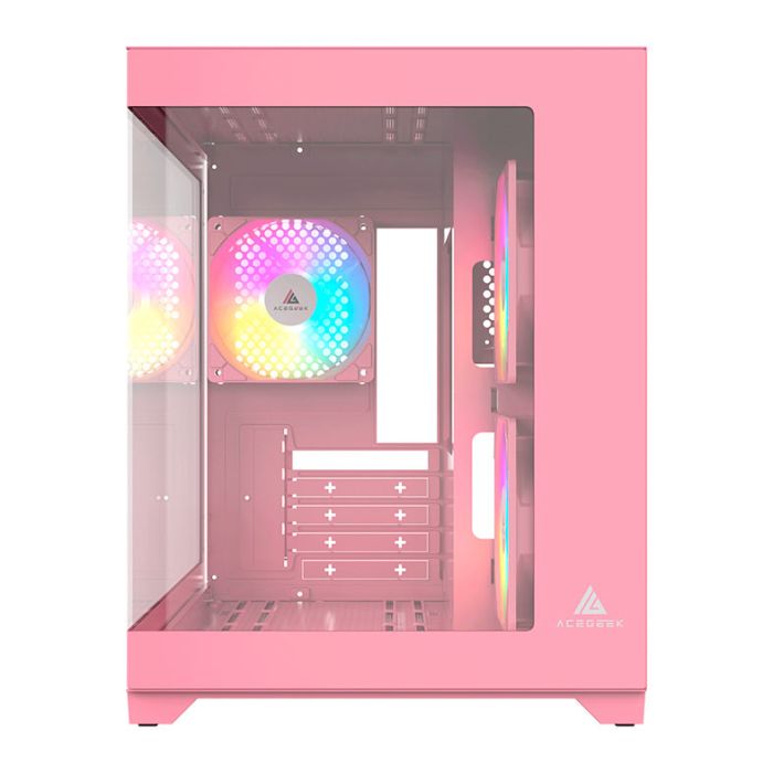 Gabinete Gamer Acegeek Gimli, Rainbow, Mid-Tower, Lateral de Vidro, Com 3 Fans, Rosa, AG-GIMLI-PK-3F