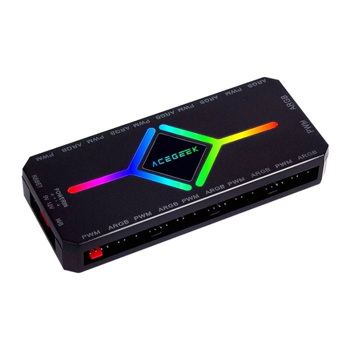 Controladora Acegeek Hub10, 10 Portas ARGB, 10 Portas PWM, Preto, AG-HUB10-BK
