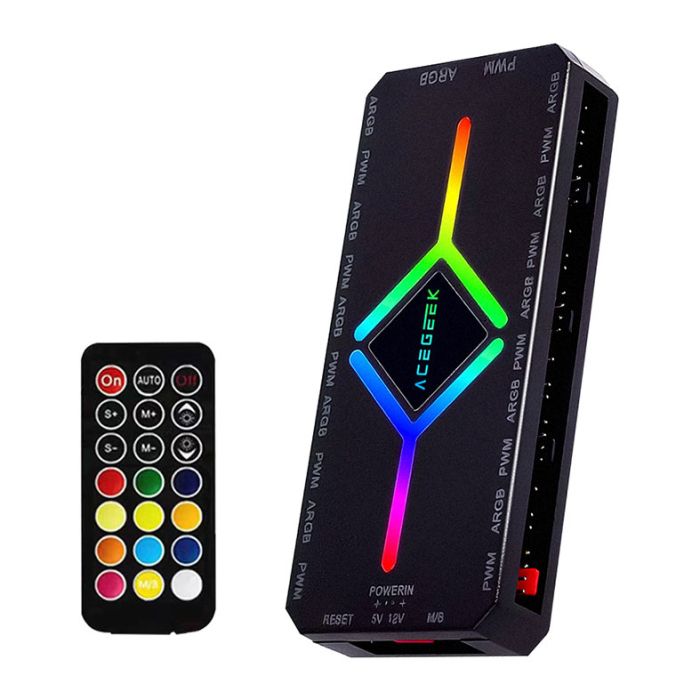Controladora Acegeek Hub10, 10 Portas ARGB, 10 Portas PWM, Preto, AG-HUB10-BK
