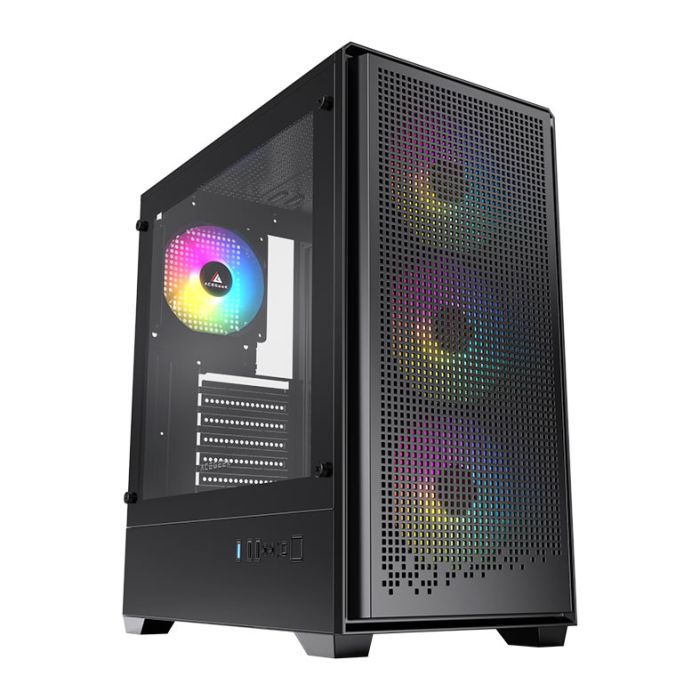 Gabinete Gamer Acegeek Qube Mesh, ARGB, Mid-Tower, Lateral de Vidro, Com 3 Fans, Preto, AG-QUBE-BK-3F-ARGB
