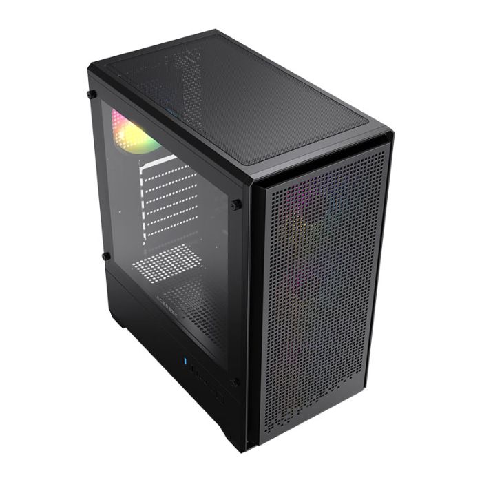 Gabinete Gamer Acegeek Qube Mesh, ARGB, Mid-Tower, Lateral de Vidro, Com 3 Fans, Preto, AG-QUBE-BK-3F-ARGB