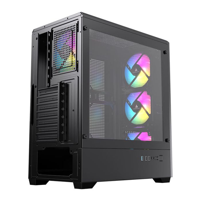 Gabinete Gamer Acegeek Qube Mesh, Mid-Tower, Lateral de Vidro, Preto, AG-QUBE-BK
