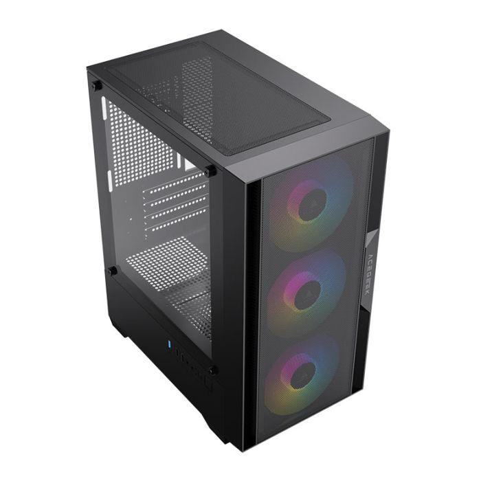 Gabinete Gamer Acegeek Stratus Mesh, Rainbow, Mid-Tower, Lateral de Vidro, Com 3 Fans, Preto, AG-STRATUS-MESH-BK-I3F
