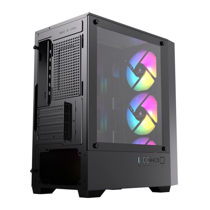 Gabinete Gamer Acegeek Stratus Mesh, Rainbow, Mid-Tower, Lateral de Vidro, Com 3 Fans, Preto, AG-STRATUS-MESH-BK-I3F