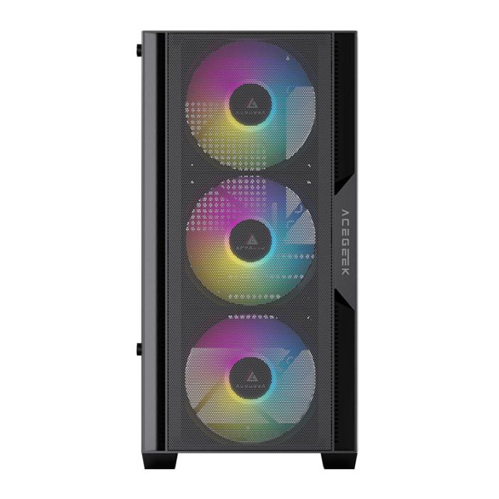 Gabinete Gamer Acegeek Stratus Mesh, Rainbow, Mid-Tower, Lateral de Vidro, Com 3 Fans, Preto, AG-STRATUS-MESH-BK-I3F