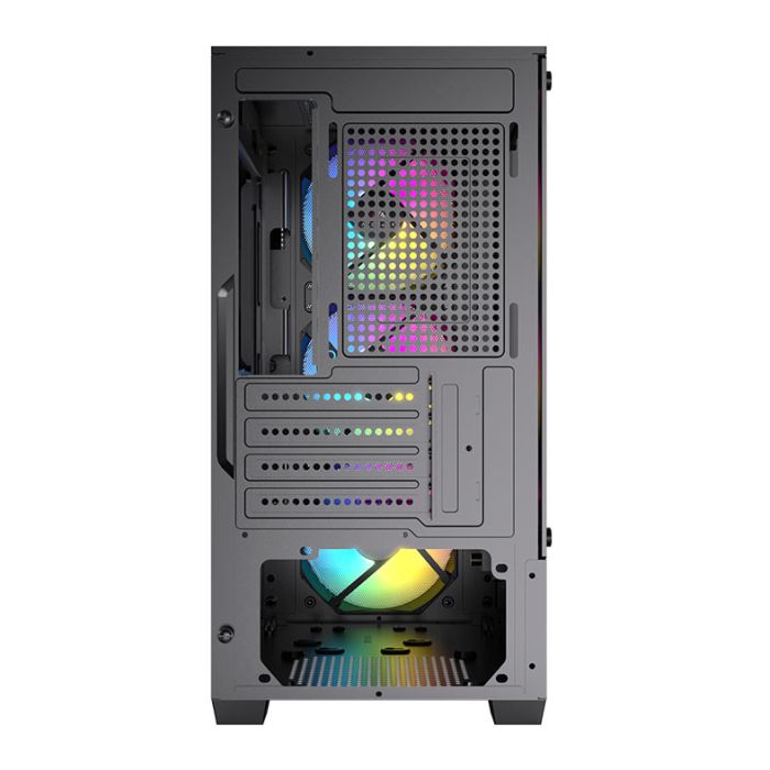 Gabinete Gamer Acegeek Stratus Mesh, Rainbow, Mid-Tower, Lateral de Vidro, Com 3 Fans, Preto, AG-STRATUS-MESH-BK-I3F