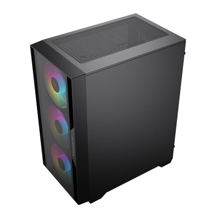 Gabinete Gamer Acegeek Stratus Mesh, Rainbow, Mid-Tower, Lateral de Vidro, Com 3 Fans, Preto, AG-STRATUS-MESH-BK-I3F
