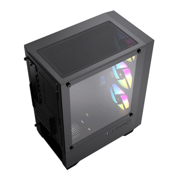 Gabinete Gamer Acegeek Stratus Mesh, Rainbow, Mid-Tower, Lateral de Vidro, Com 3 Fans, Preto, AG-STRATUS-MESH-BK-I3F