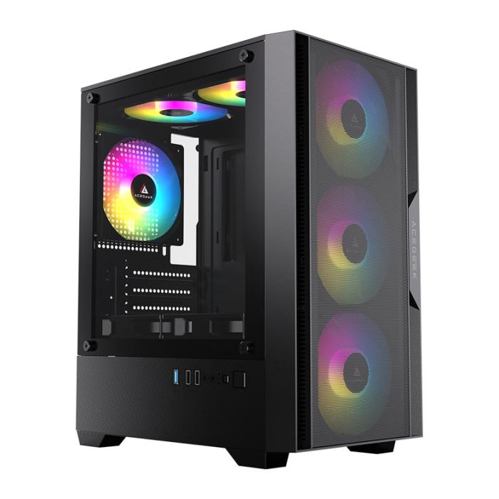 Gabinete Gamer Acegeek Stratus Mesh, Mid-Tower, Lateral de Vidro, Preto, AG-STRATUS-MESH-BK