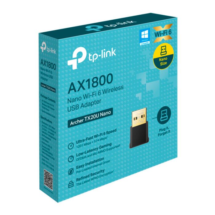 Adaptador USB Wi-Fi TP-Link Archer TX20U Nano, AX1800, Dual Band, ARCHER-TX20U-NANO