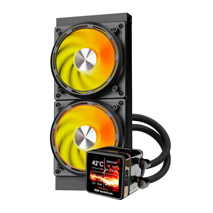 Water Cooler Aigo Darkflash DE240, ARGB, Display IPS 2.88 Pol, 240mm, Preto, DE-240-BK