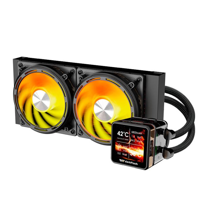 Water Cooler Aigo Darkflash DE240, ARGB, Display IPS 2.88 Pol, 240mm, Preto, DE-240-BK