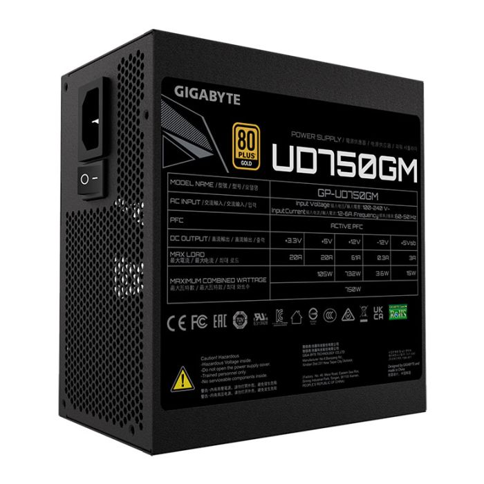 Fonte Gigabyte UD Gold, 750W, Full Modular, 80 Plus Gold, Preto, GP-UD750GM