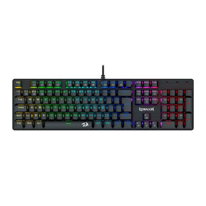Teclado Mecanico Gamer Redragon Sindri, Rainbow, Switch Marrom, USB, Preto, K671