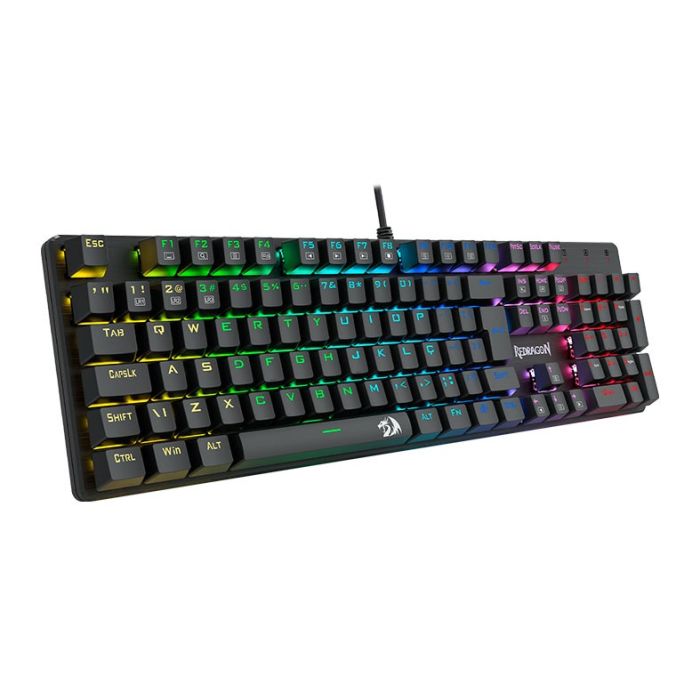 Teclado Mecanico Gamer Redragon Sindri, Rainbow, Switch Marrom, USB, Preto, K671