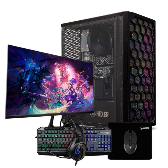PC Gamer Completo Mancer, AMD RYZEN 5 3400G, 16GB DDR4, SSD 480GB, Kit de Periféricos + Monitor