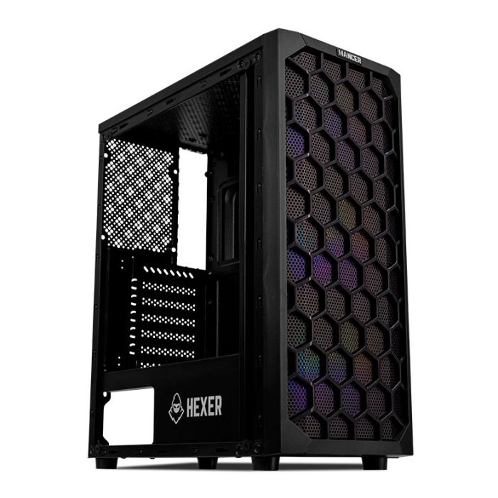 Gabinete Gamer Mancer Hexer, Rainbow, Mid-Tower, Lateral de Vidro, Com 3 Fans, Preto, MCR-HEX-RB01
