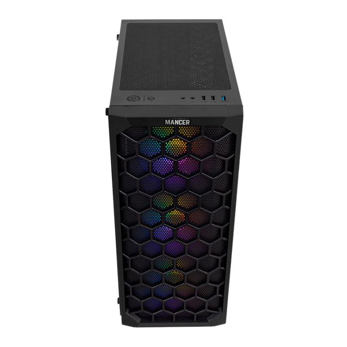 Gabinete Gamer Mancer Hexer, Rainbow, Mid-Tower, Lateral de Vidro, Com 3 Fans, Preto, MCR-HEX-RB01