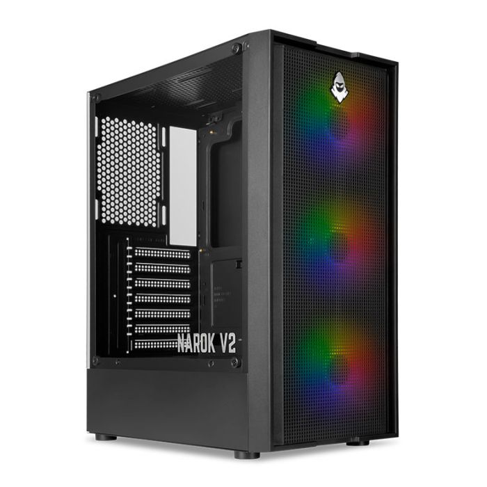  Gabinete Gamer Mancer Narok V2, Rainbow, Mid-Tower, Lateral de Vidro, Com 3 Fans, Preto, MCR-NRK-V2