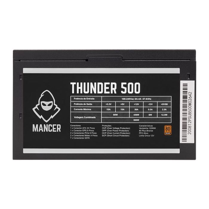 Fonte Mancer Thunder 500W Bronze 80 Plus, MCR-THR500-BL01