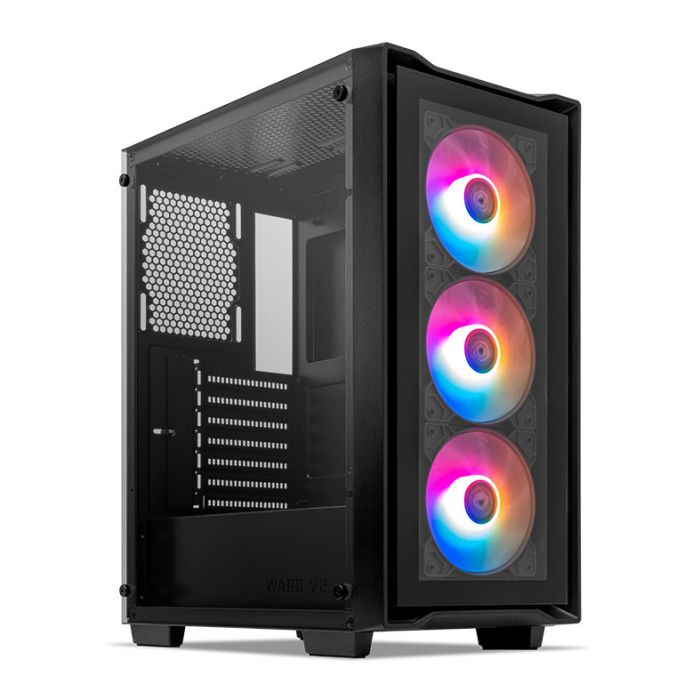 Gabinete Gamer Mancer Ward V2, Rainbow, Mid-Tower, Lateral De Vidro, Com 3 Fans, Preto, MCR-WRDV2-BK