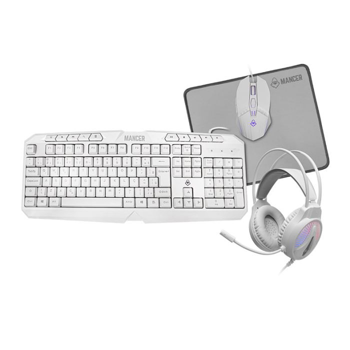 Combo Gamer Mancer ORC V2 4x1, Rainbow, Teclado ABNT2, Mouse 6400DPI, Mousepad Pequeno, Headset Drivers 40mm, Branco, MRC-ORC2-WH01